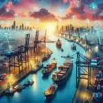 "Pelabuhan Pintar Kota Balikpapan yang baru diresmikan, menampilkan infrastruktur canggih dan teknologi 5G, simbol kemajuan ekonomi dan modernisasi transportasi di Indonesia."